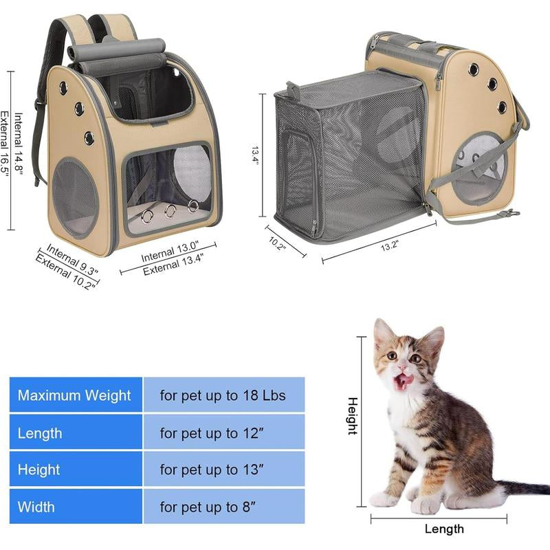 Expandable Pet Carrier Backpack for Cats, Dogs and Small Animals, Portable Pet Travel Carrier, Super Ventilated Design, Airline Approved, Ideal for Traveling/Hiking/Camping, Blue