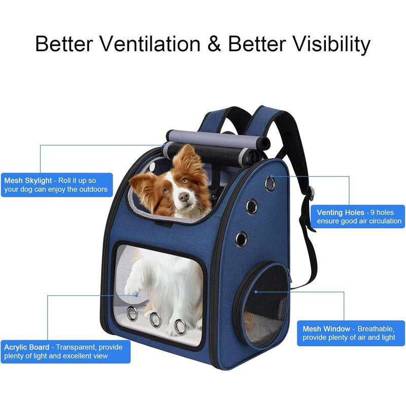Expandable Pet Carrier Backpack for Cats, Dogs and Small Animals, Portable Pet Travel Carrier, Super Ventilated Design, Airline Approved, Ideal for Traveling/Hiking/Camping, Blue