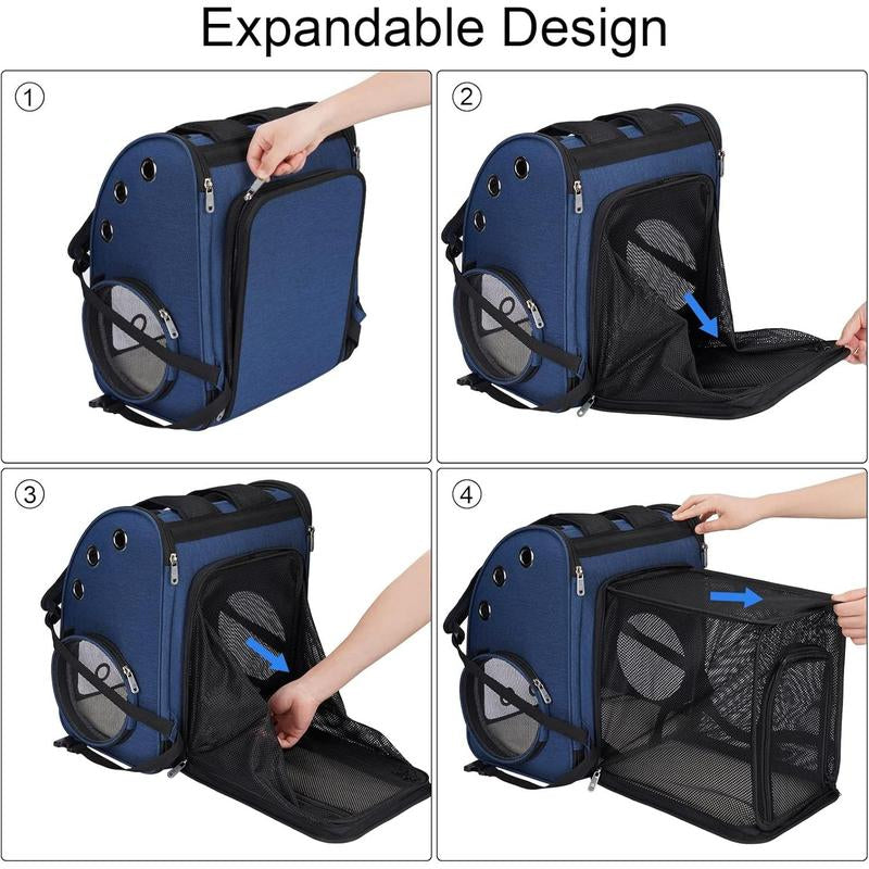 Expandable Pet Carrier Backpack for Cats, Dogs and Small Animals, Portable Pet Travel Carrier, Super Ventilated Design, Airline Approved, Ideal for Traveling/Hiking/Camping, Blue