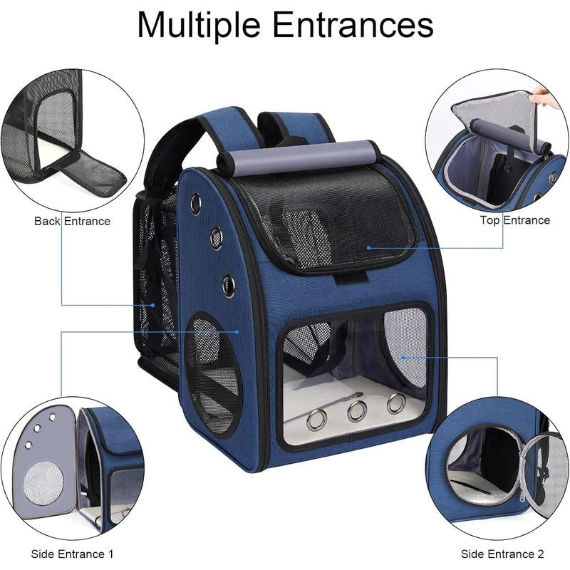 Expandable Pet Carrier Backpack for Cats, Dogs and Small Animals, Portable Pet Travel Carrier, Super Ventilated Design, Airline Approved, Ideal for Traveling/Hiking/Camping, Blue